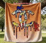 Chanel Dripping Cartoon Graffiti Double C Flannel Throw Blanket IMG_6939